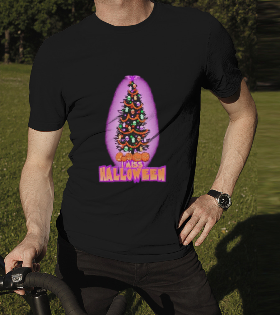 I Miss Halloween Christmas Tree With Pumpkins And Skulls T-Shirt