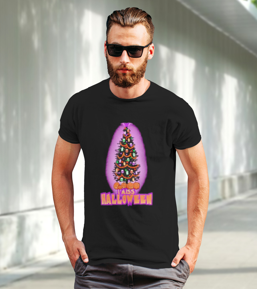 I Miss Halloween Christmas Tree With Pumpkins And Skulls T-Shirt