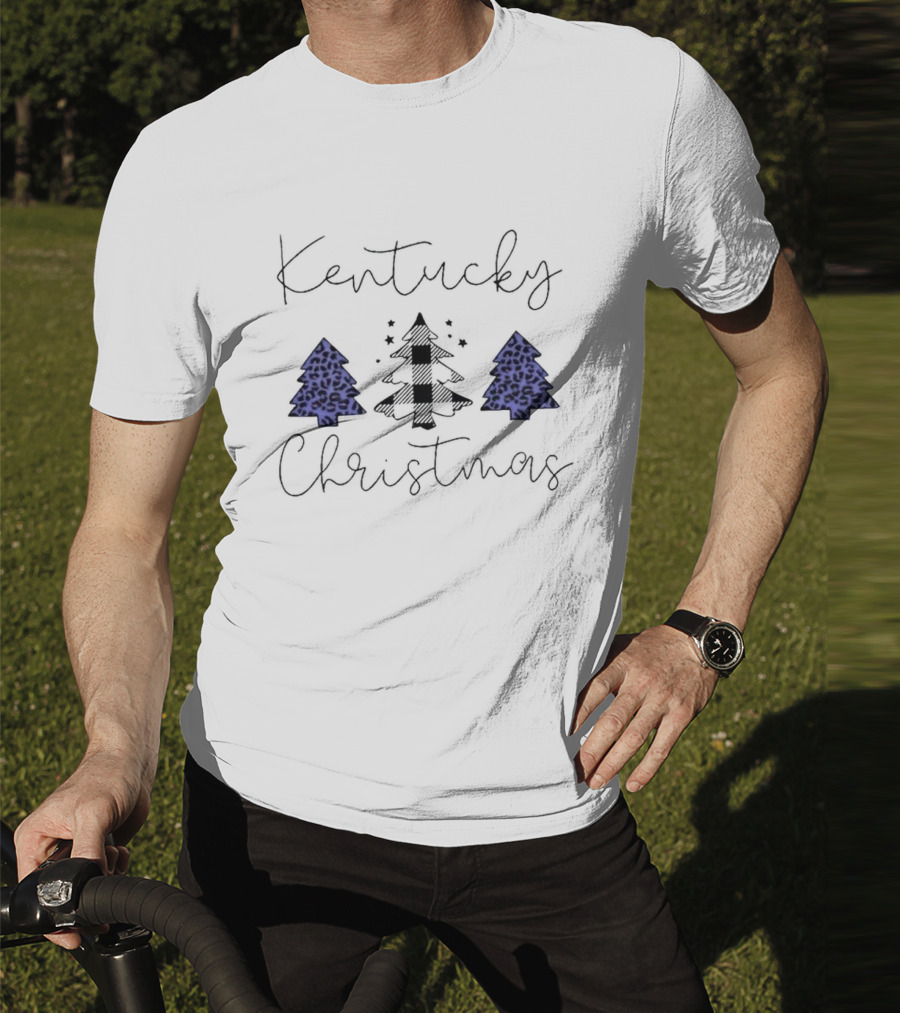 Kentucky Christmas Blue Plaid And Leopard Trees T-Shirt