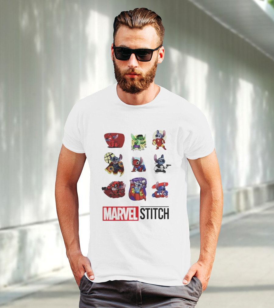 Marvel Stitch Super Hero Characters Collaboration Collection T-Shirt