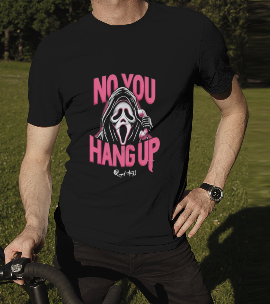 No You Hang Up Scream Mask Pink Phone T-Shirt