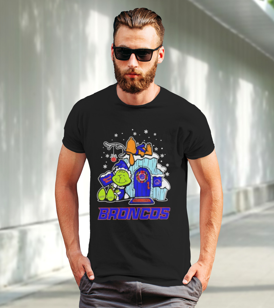Peanuts Boise State Broncos Grinch Celebrate Merry Xmas T-Shirt