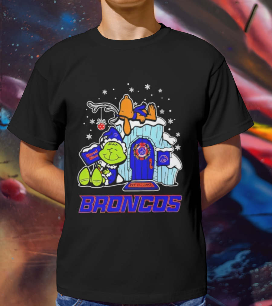 Peanuts Boise State Broncos Grinch Celebrate Merry Xmas T-Shirt