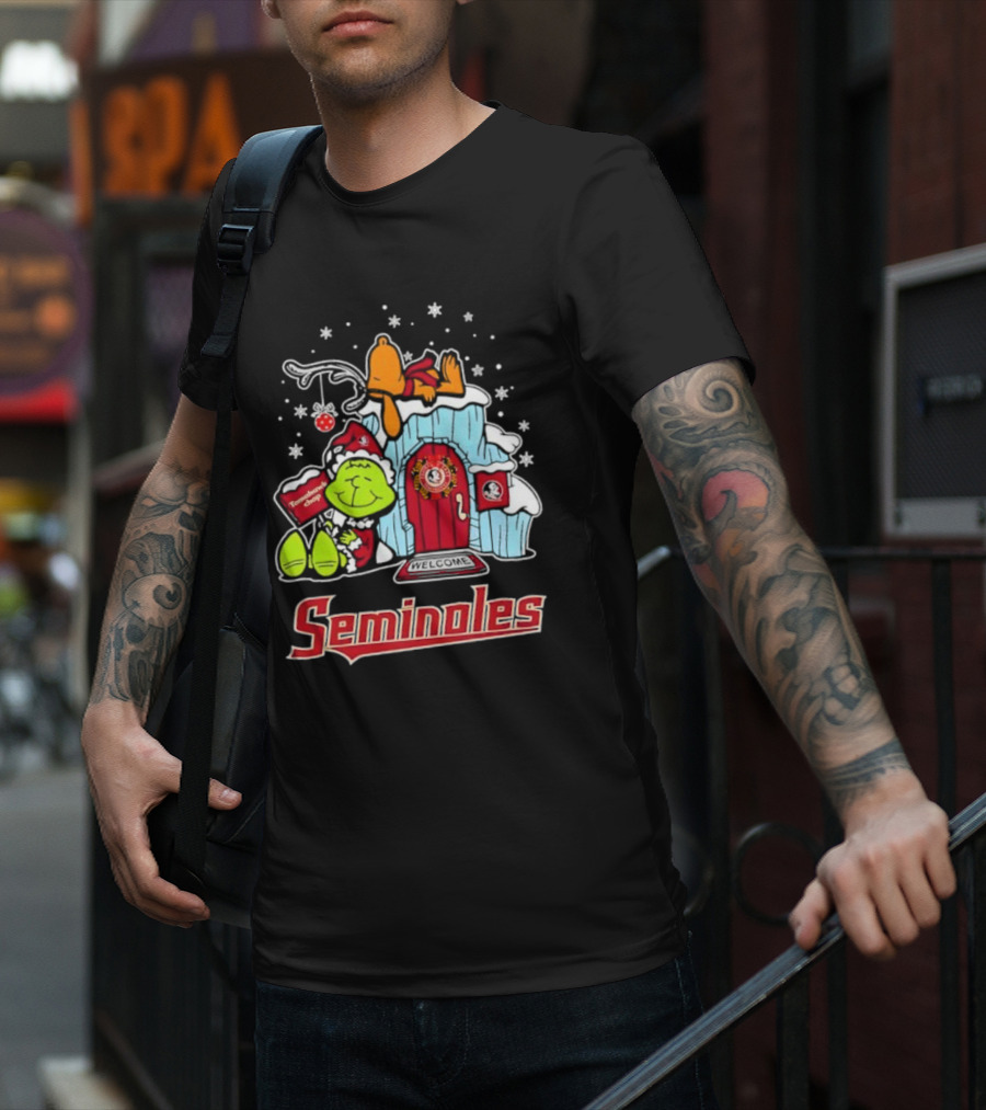 Peanuts Seminoles Grinch Christmas Scene Welcome T-Shirt