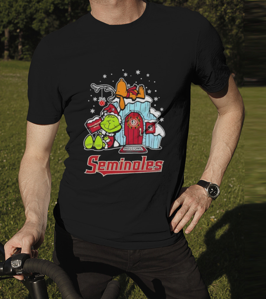Peanuts Seminoles Grinch Christmas Scene Welcome T-Shirt