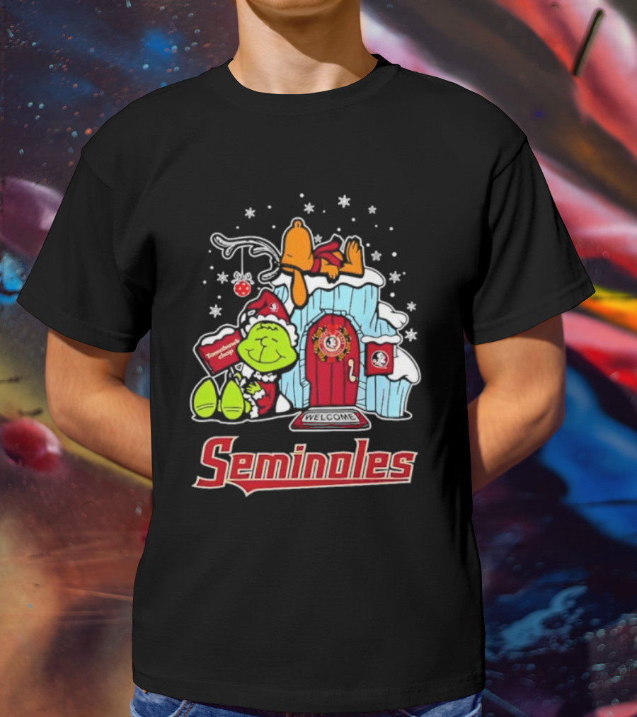 Peanuts Seminoles Grinch Christmas Scene Welcome T-Shirt