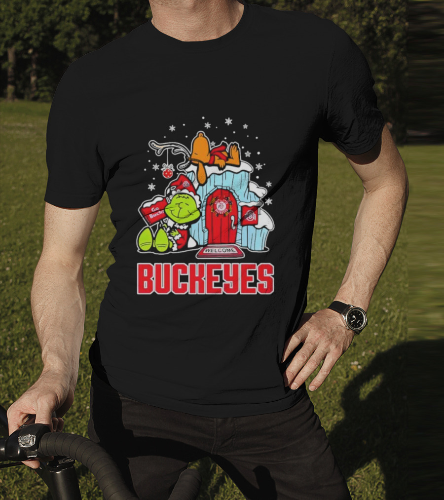Peanuts Grinch Ohio State Buckeyes Go Bucs Merry Xmas Snoopy Woodstock T-Shirt