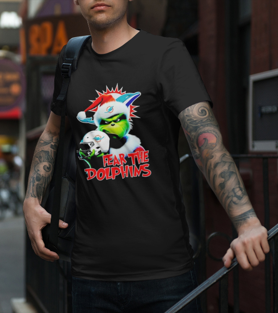 Fear The Dolphins Grinch Santa Miami NFL T-Shirt