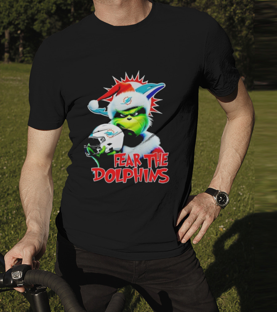 Fear The Dolphins Grinch Santa Miami NFL T-Shirt