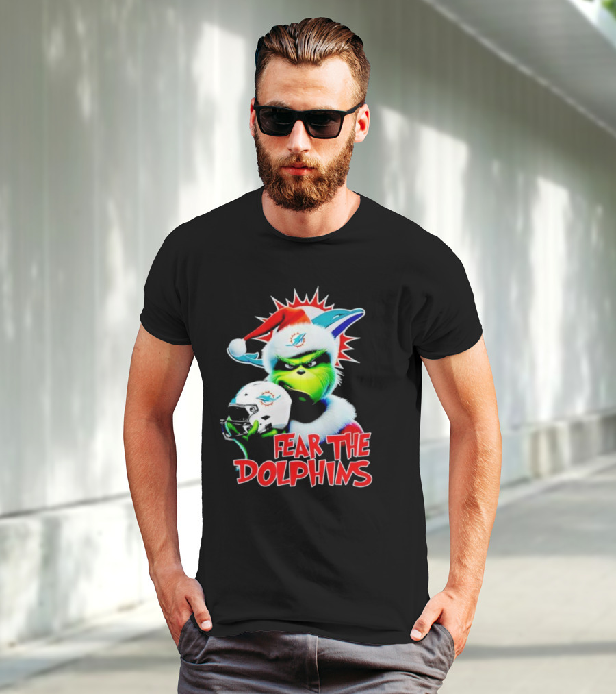 Fear The Dolphins Grinch Santa Miami NFL T-Shirt