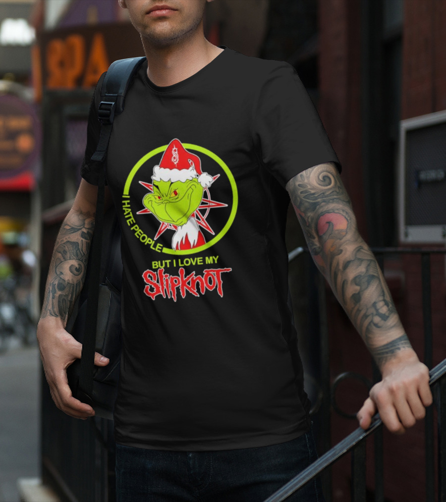 I Hate People But I Love My Slipknot Santa Grinch Santa Hat Star T-Shirt