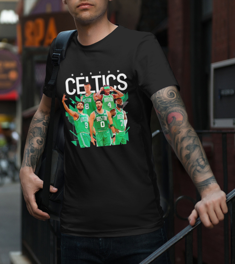 Boston Celtics Starting Five Team Players Green Uniforms T-Shirt