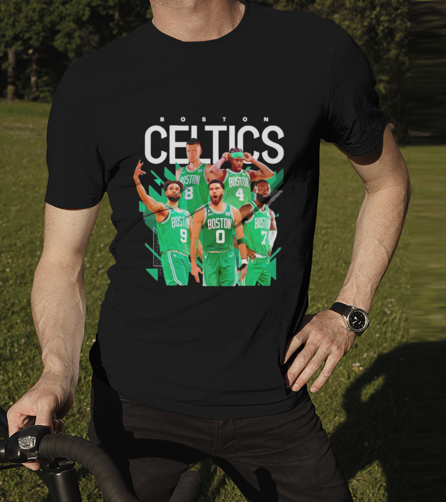 Boston Celtics Starting Five Team Players Green Uniforms T-Shirt