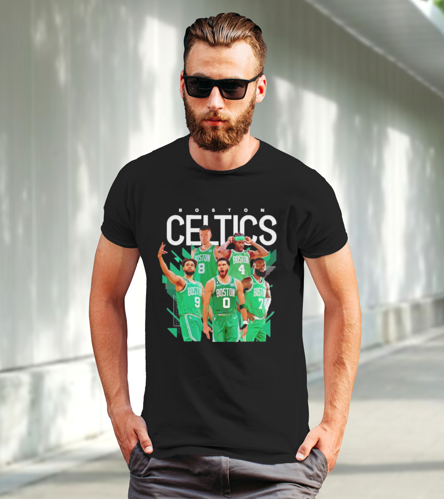 Boston Celtics Starting Five Team Players Green Uniforms T-Shirt