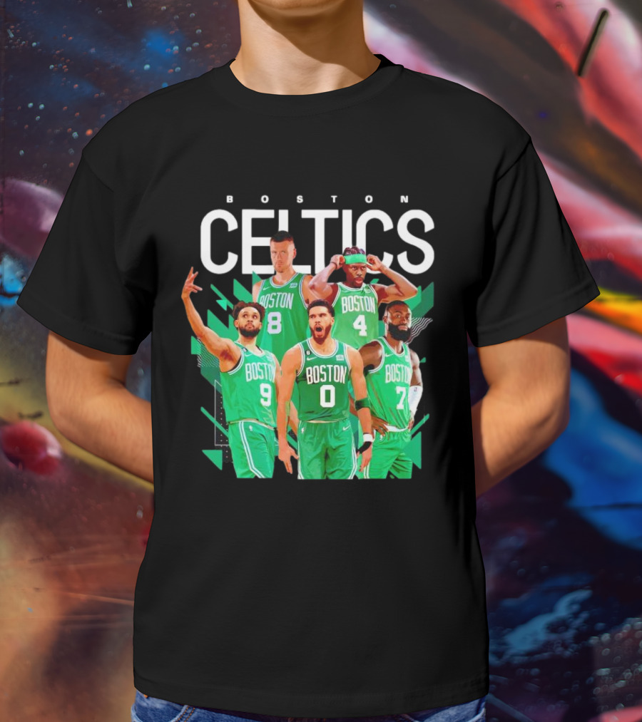 Boston Celtics Starting Five Team Players Green Uniforms T-Shirt