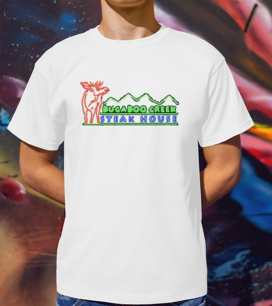 Bugaboo Creek Steakhouse Neon Logo With Moose And Mountain T-Shirt