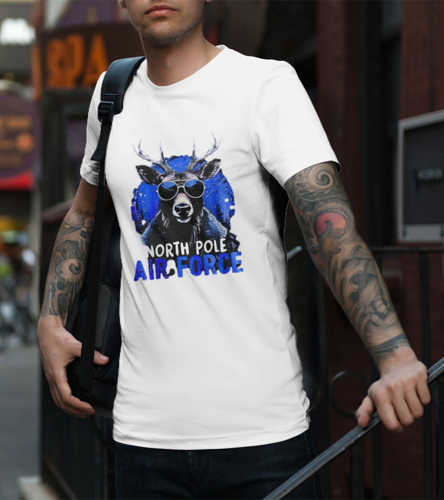 North Pole Air Force Cool Deer In Sunglasses T-Shirt