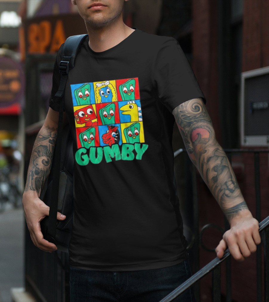 Gumby And Friends Colorful Cartoon Character Grid T-Shirt