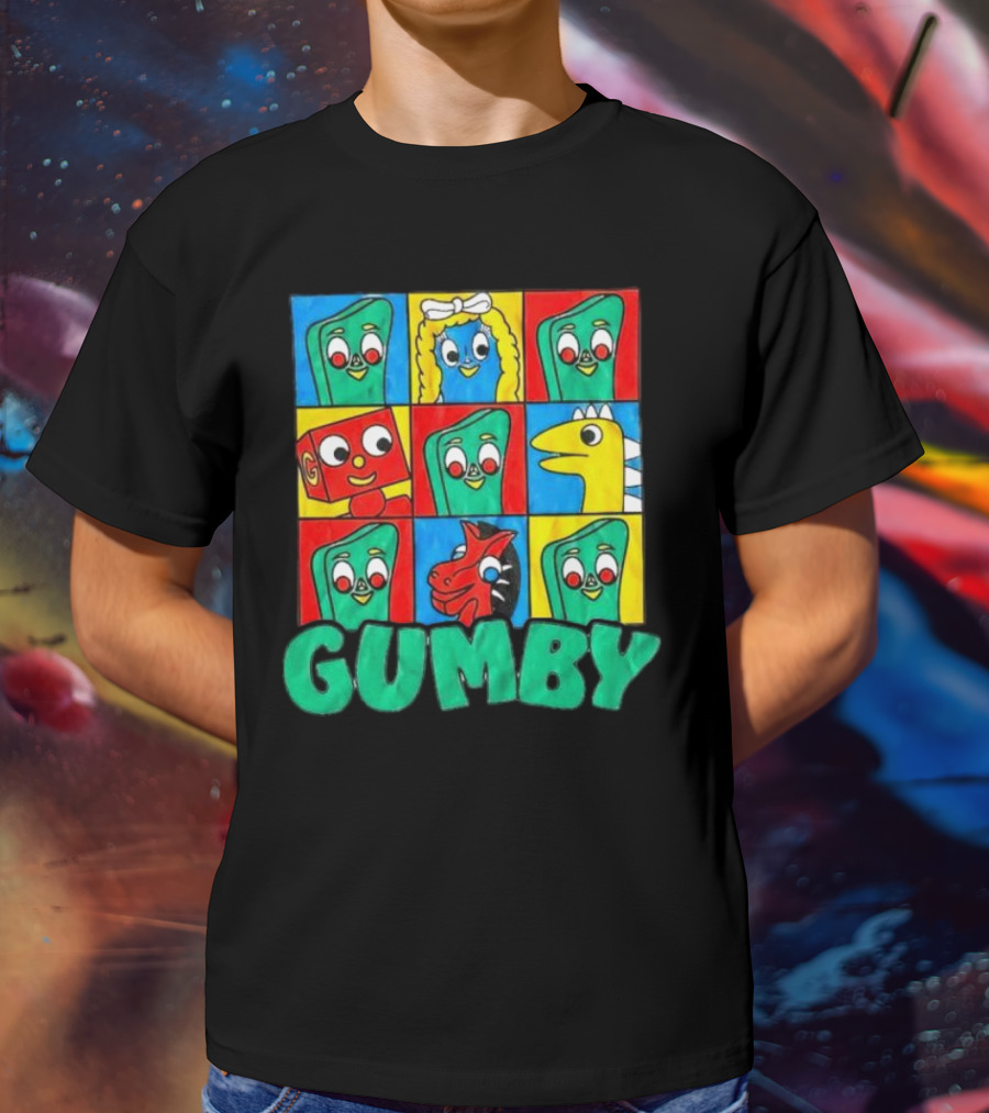Gumby And Friends Colorful Cartoon Character Grid T-Shirt