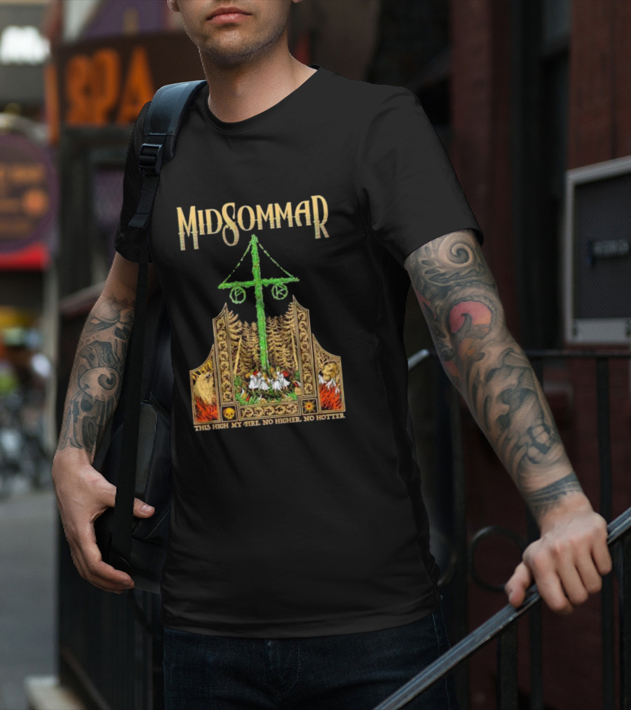 Midsommar This High My Fire Scene With Maypole And Forest Emblems T-Shirt