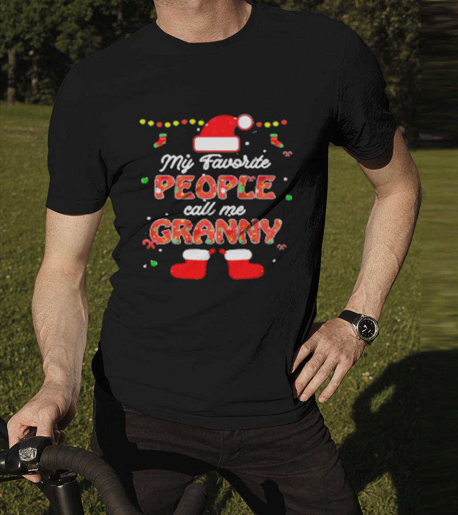My Favorite People Call Me Granny Festive Santa Hat And Christmas Lights T-Shirt