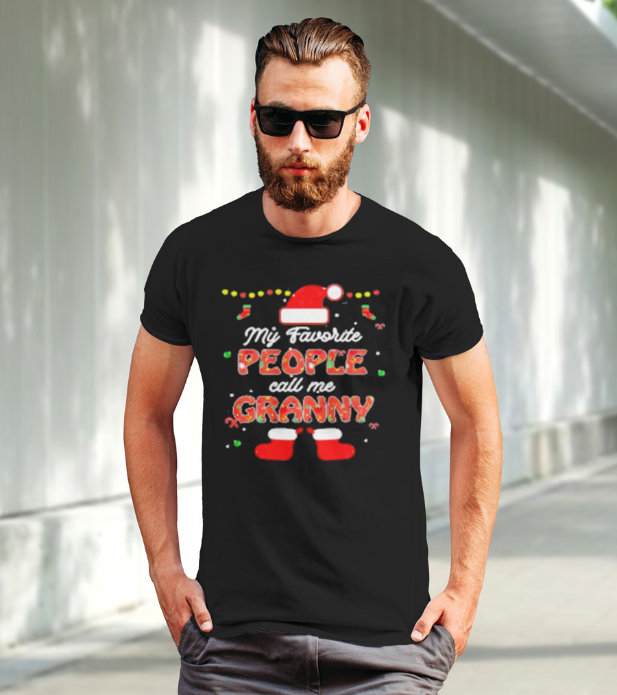 My Favorite People Call Me Granny Festive Santa Hat And Christmas Lights T-Shirt