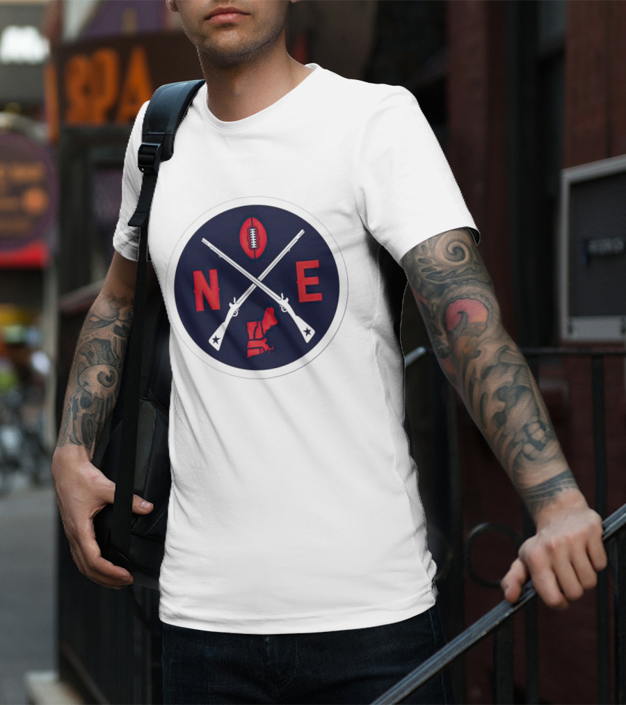 New England Patriots Football Emblem NE Guns Map Oval T-Shirt