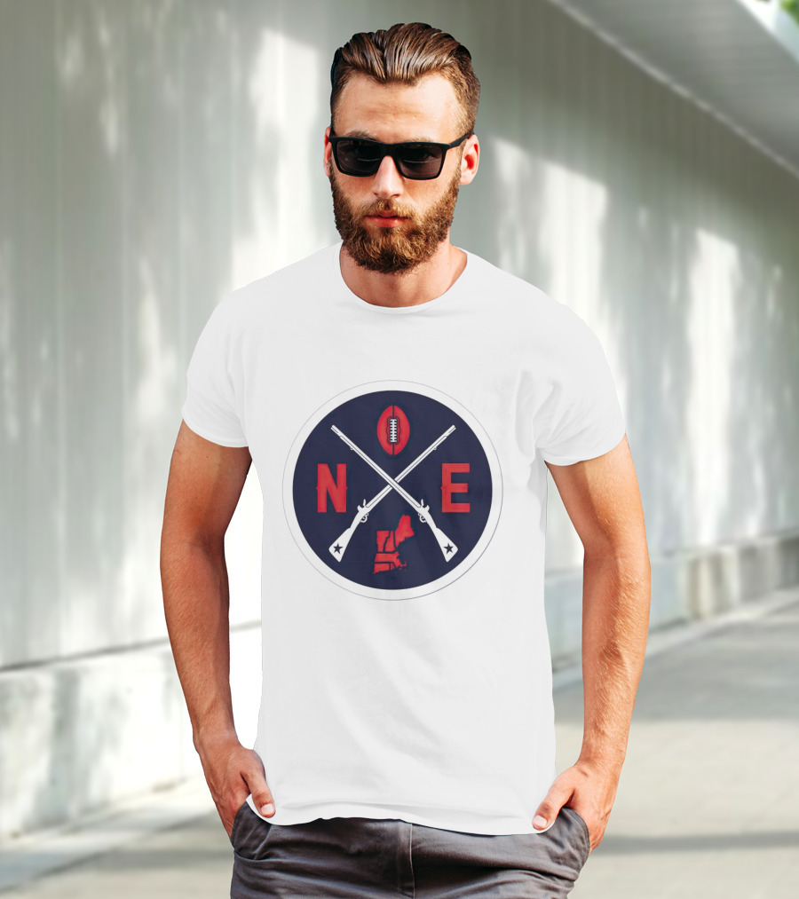 New England Patriots Football Emblem NE Guns Map Oval T-Shirt