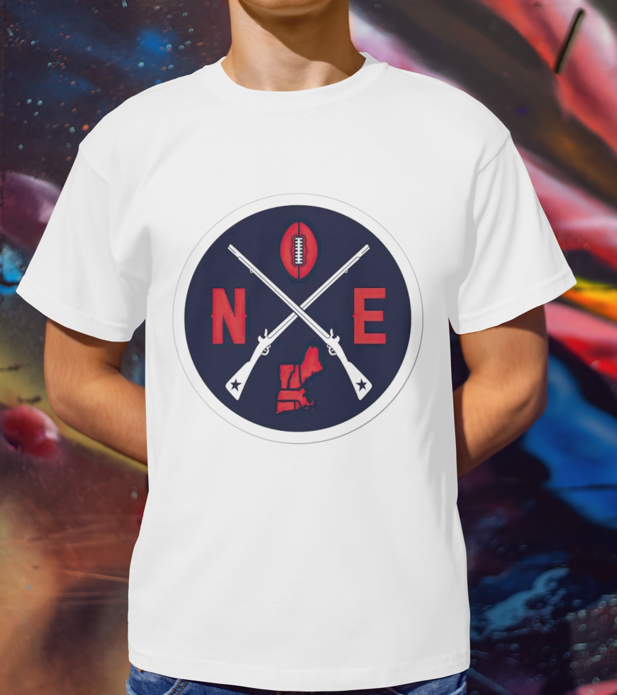 New England Patriots Football Emblem NE Guns Map Oval T-Shirt