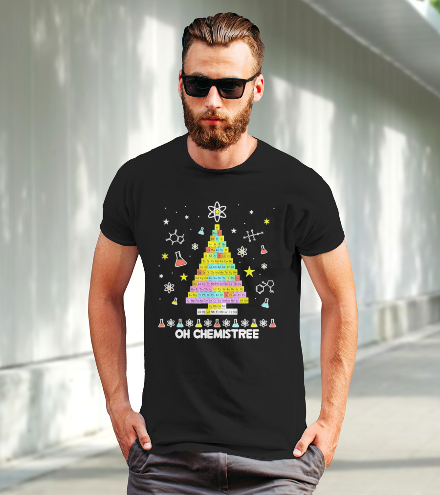 Oh Chemistree Christmas Tree Periodic Table Science Festive Chemistry Elements T-Shirt