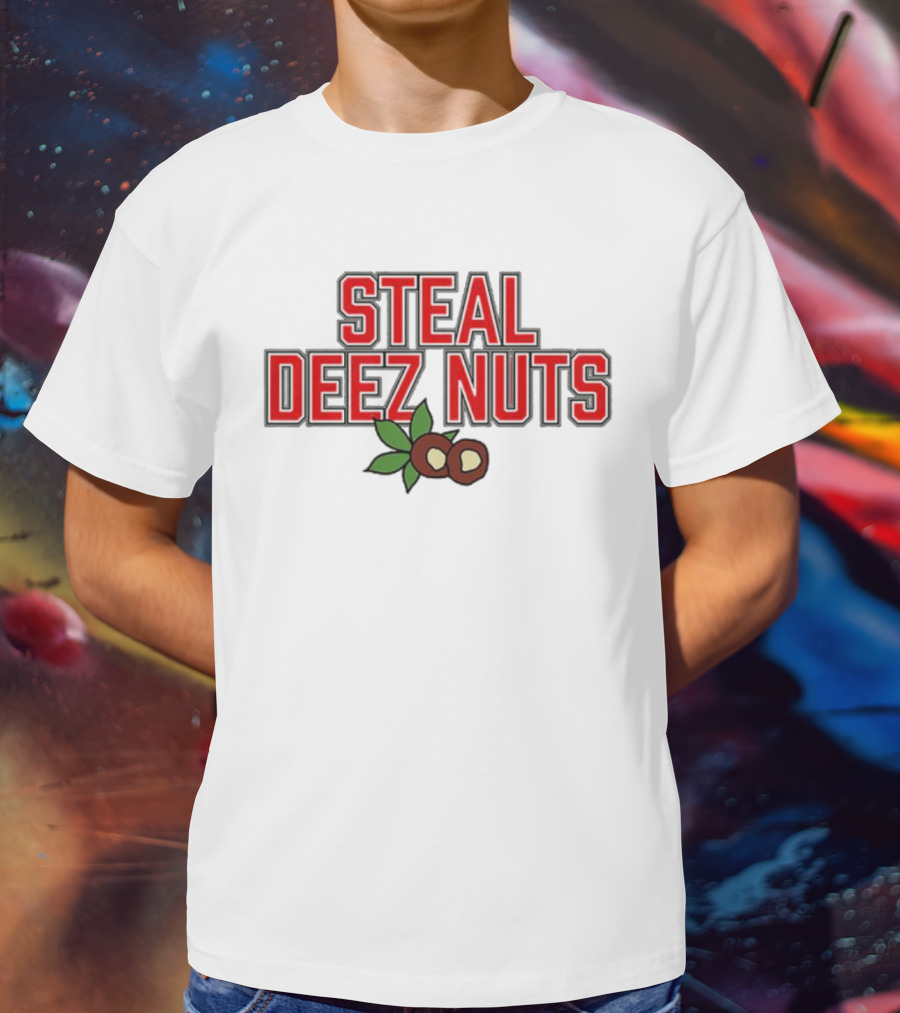 Ohio Steal Deez Nuts Red Text With Nuts And Leaves T-Shirt