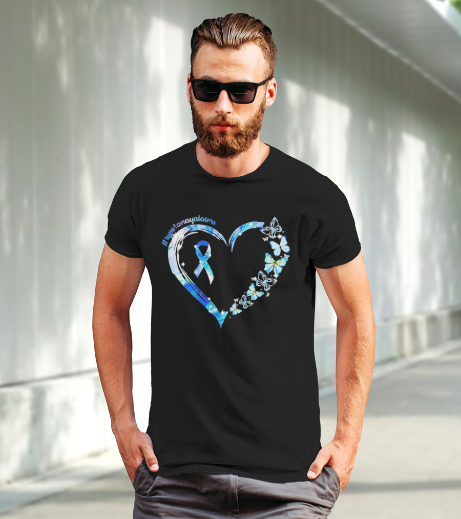 Type1Namayalars Diabetes Awareness Heart With Blue Ribbon And Butterflies T-Shirt