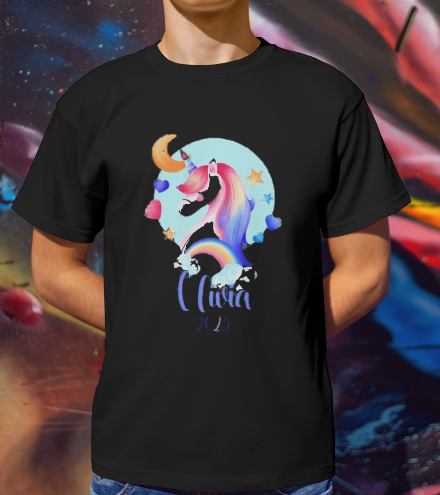 Olivia 2025 Rainbow Unicorn Hearts And Stars Christmas T-Shirt