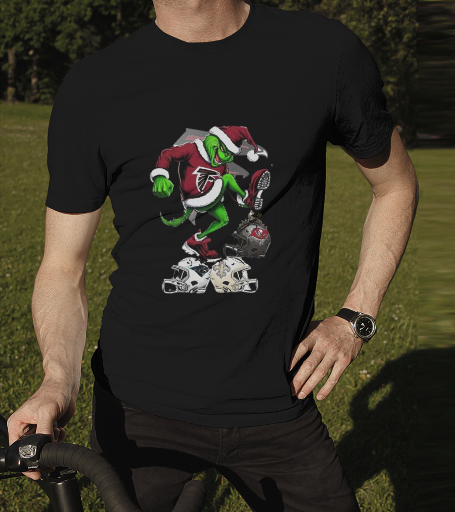 Atlanta Falcons Grinch Stomping On Rival Helmets Christmas T-Shirt