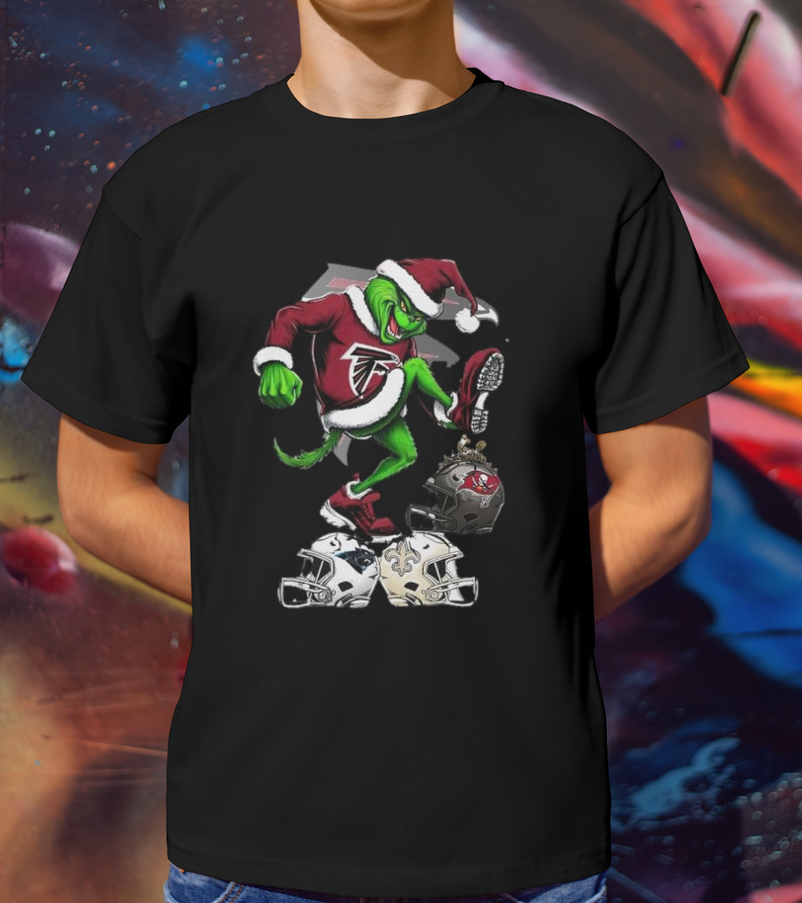 Atlanta Falcons Grinch Stomping On Rival Helmets Christmas T-Shirt