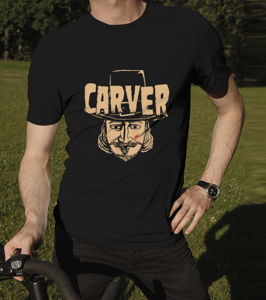 Carver Thanksgiving Pilgrim Hat Bearded Man Face T-Shirt