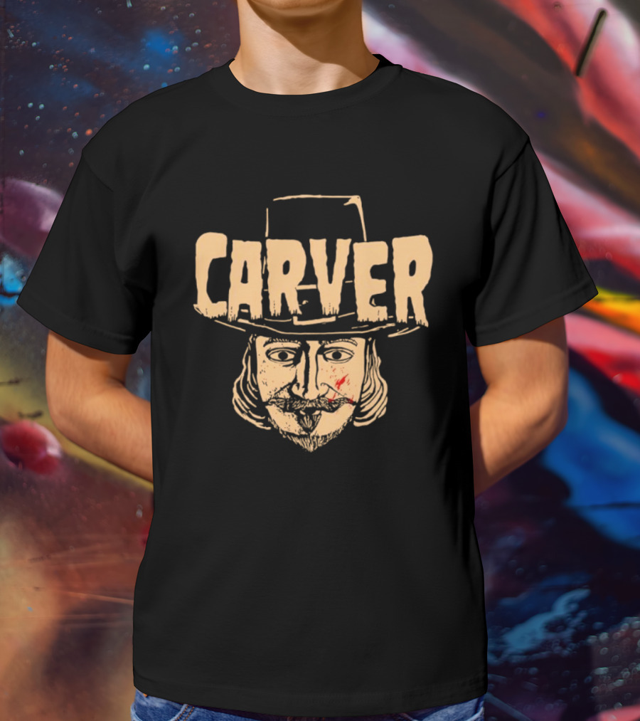 Carver Thanksgiving Pilgrim Hat Bearded Man Face T-Shirt