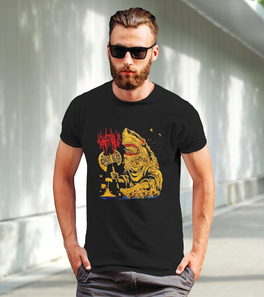 Chat Pile Shark With Axe On Tropical Beach T-Shirt