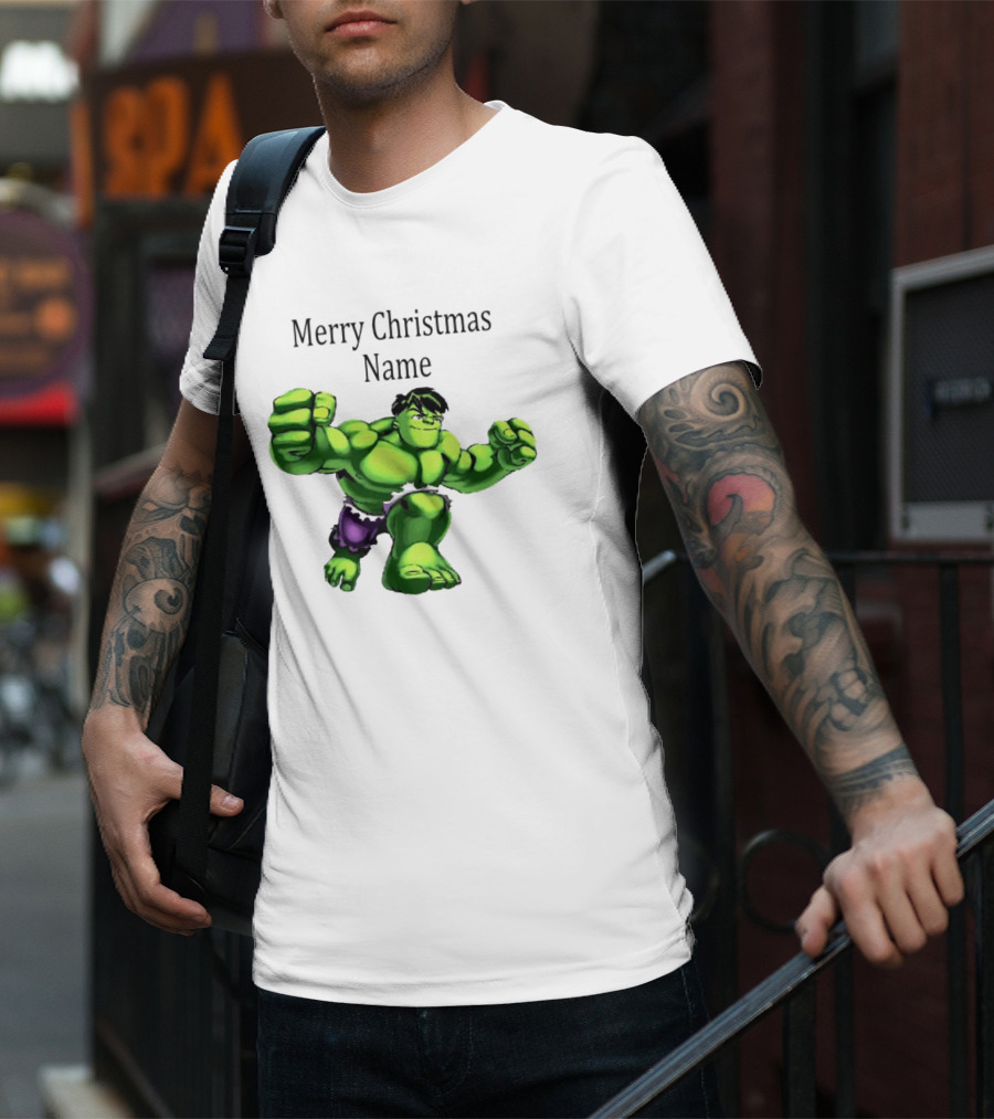 Merry Christmas Name Hulk Green T-Shirt