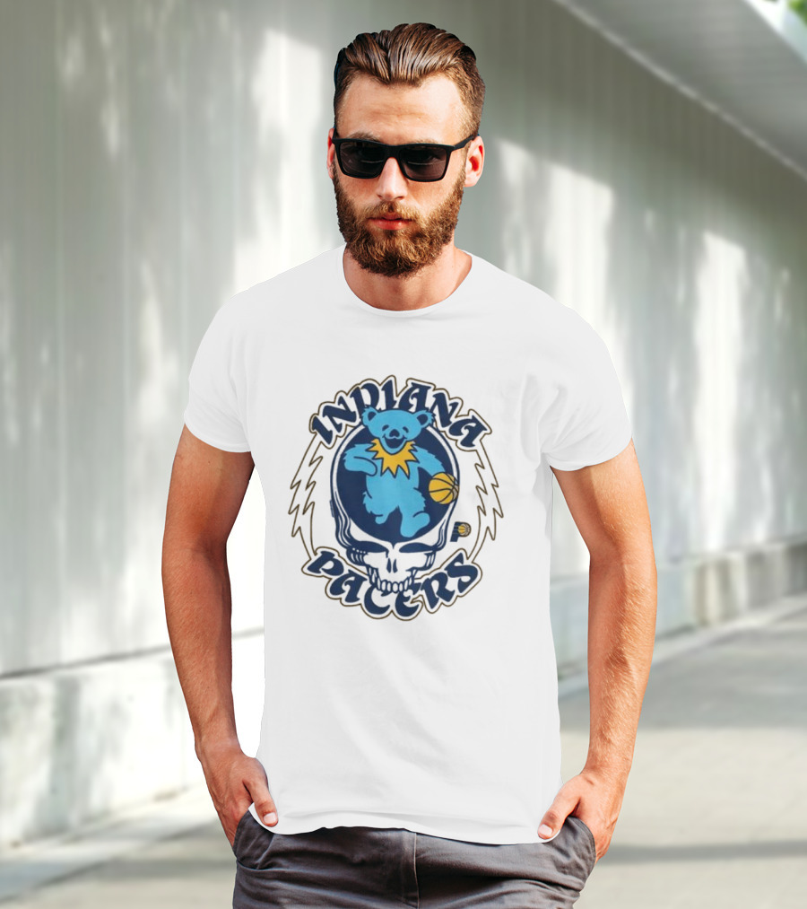 Indiana Pacers Grateful Dead Bear Basketball Icon With Skull T-Shirt