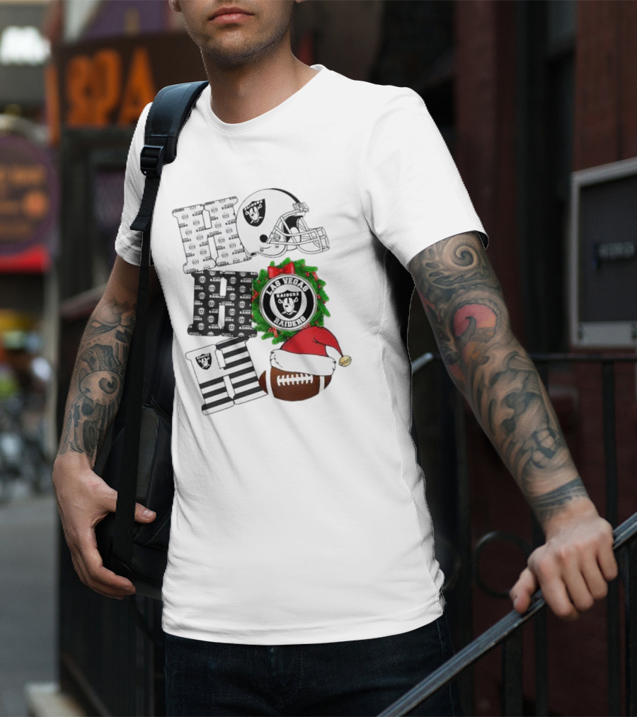 Las Vegas Raiders Ho Ho Ho Merry Christmas Helmet Wreath Football T-Shirt