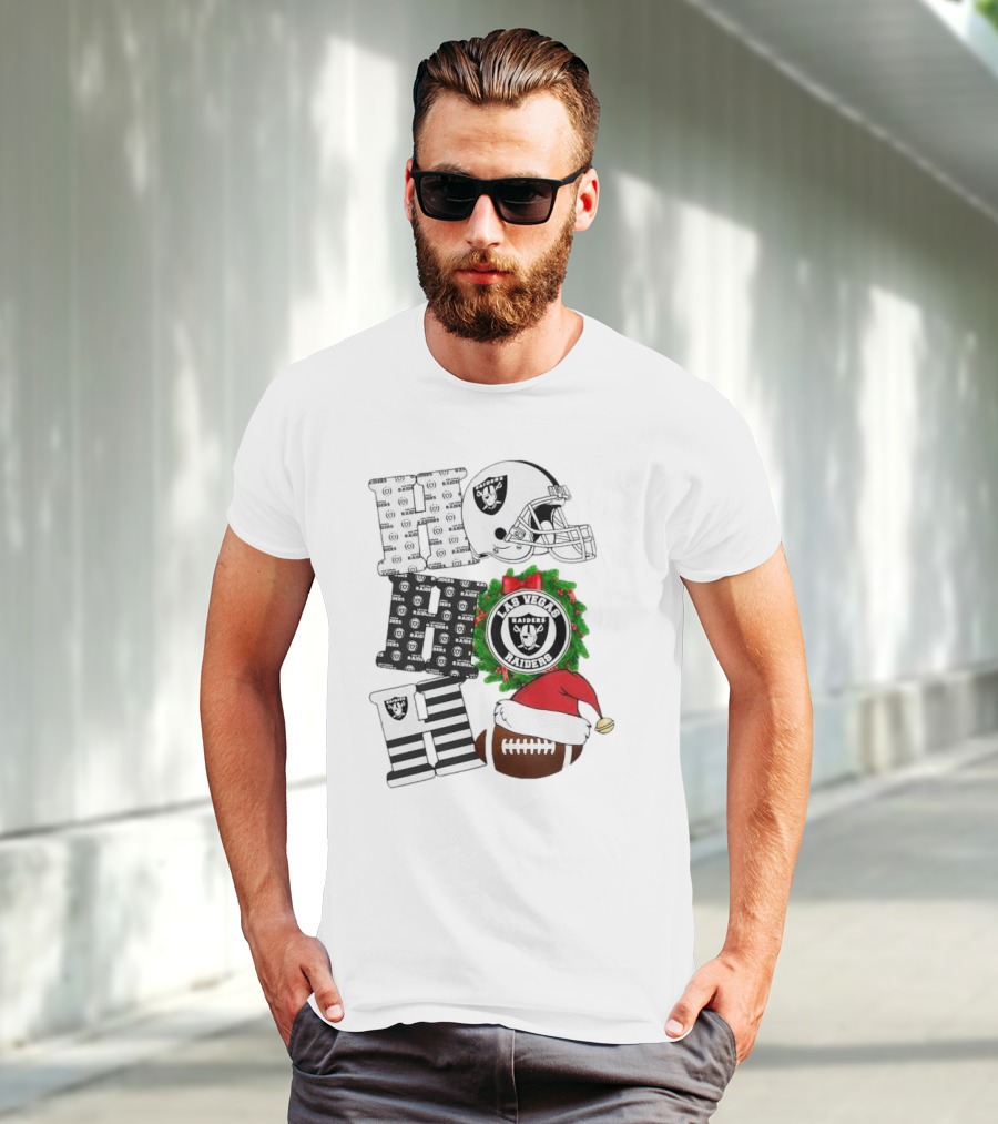 Las Vegas Raiders Ho Ho Ho Merry Christmas Helmet Wreath Football T-Shirt