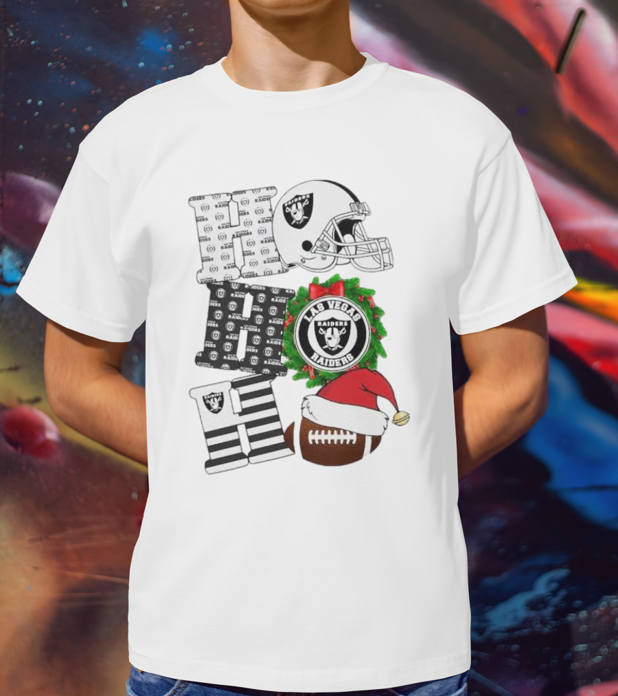 Las Vegas Raiders Ho Ho Ho Merry Christmas Helmet Wreath Football T-Shirt