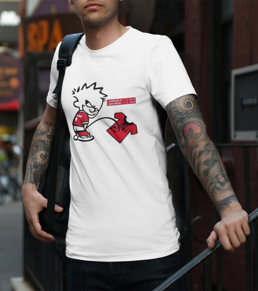 Liverpool FC 7-0 Man United Parody With Cartoon Boy Image T-Shirt