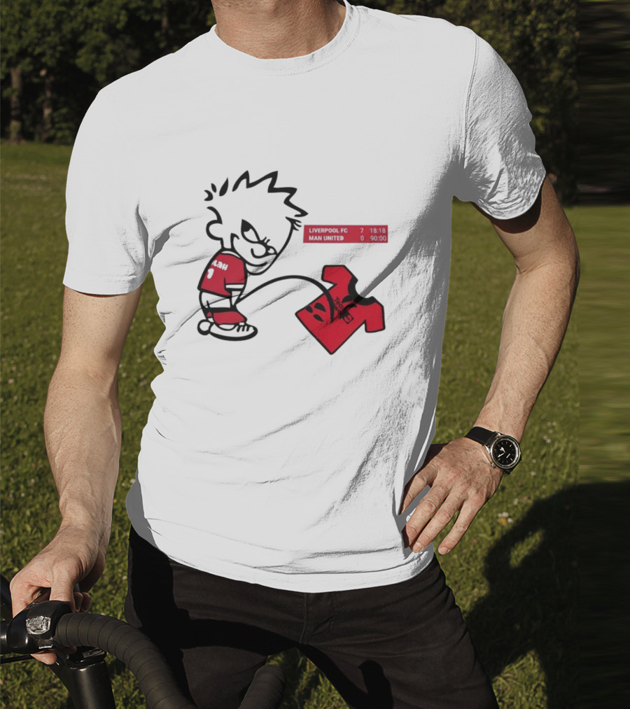 Liverpool FC 7-0 Man United Parody With Cartoon Boy Image T-Shirt