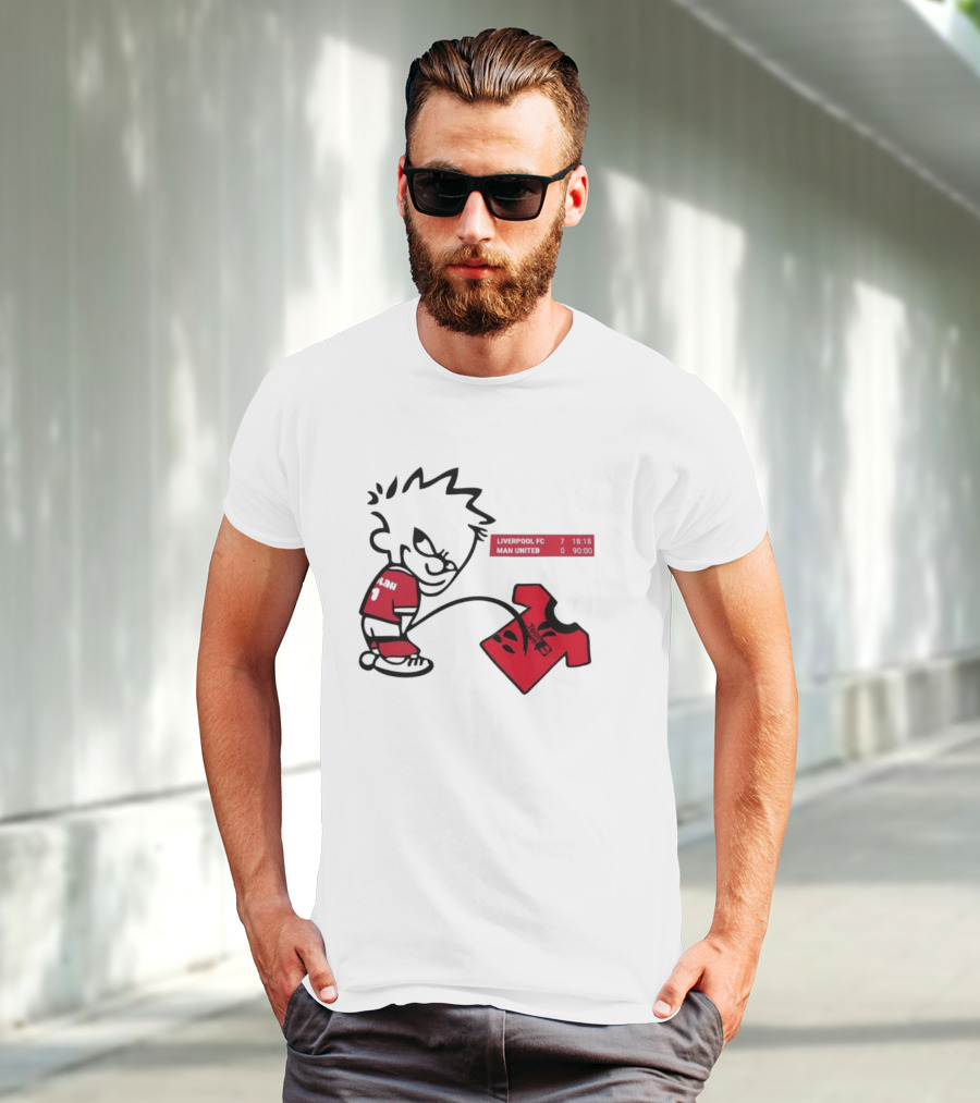 Liverpool FC 7-0 Man United Parody With Cartoon Boy Image T-Shirt
