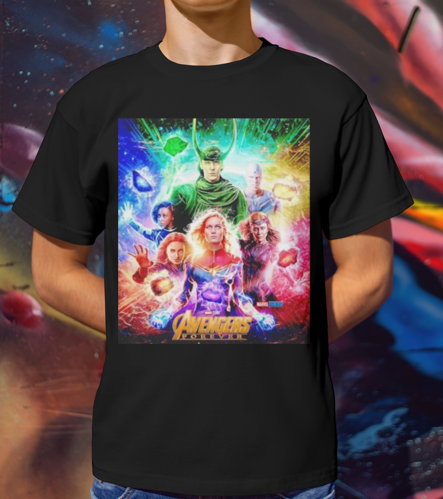 Marvel Studios Avengers Forever Loki Captain Marvel Scarlet Witch Vision Trail Of Infinity Stones T-Shirt