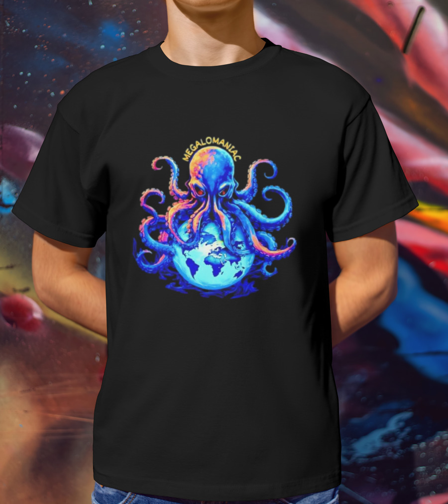 Megalomaniac Kraken Octopus On Globe T-Shirt