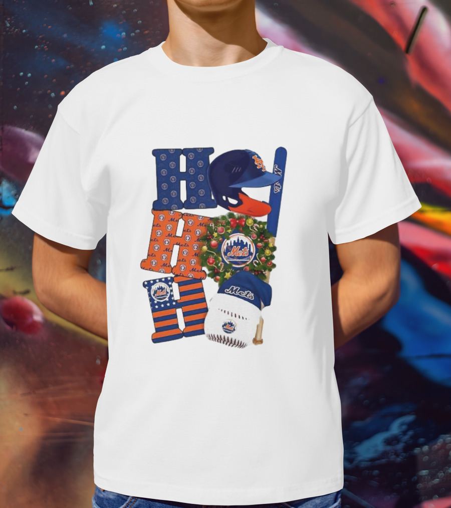 New York Mets Ho Ho Ho Merry Christmas Mets Baseball Holiday T-Shirt