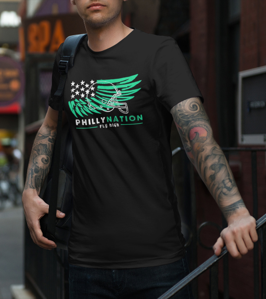 Philly Nation Fly High Philadelphia Eagles Football Helmet Stars Stripes T-Shirt